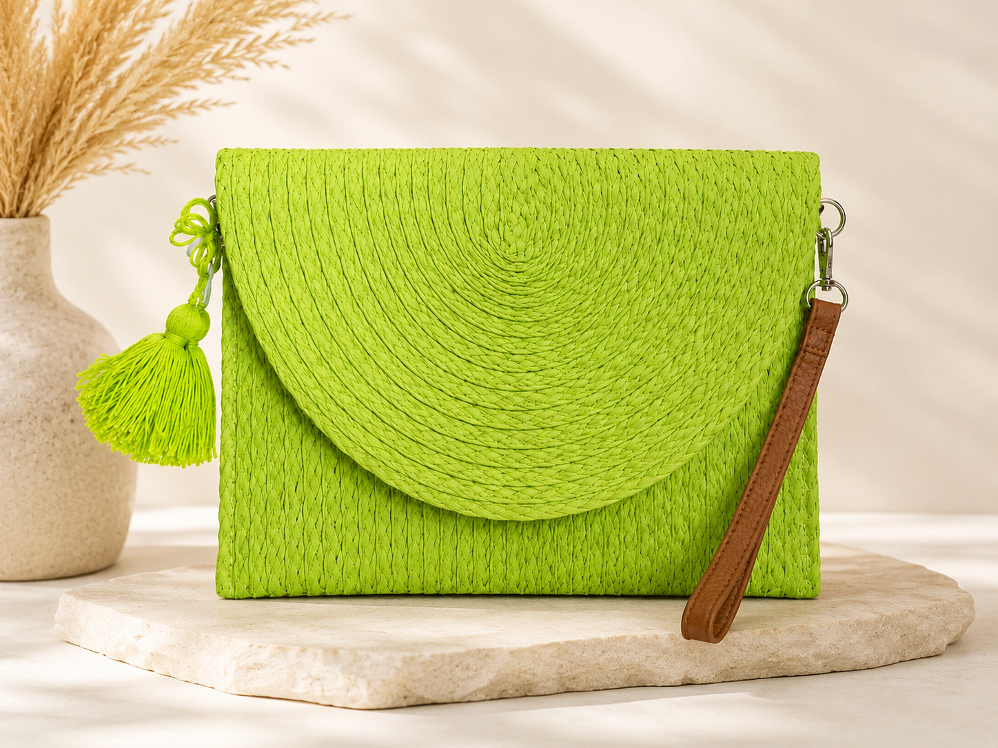 Pochette bohème tressée verte